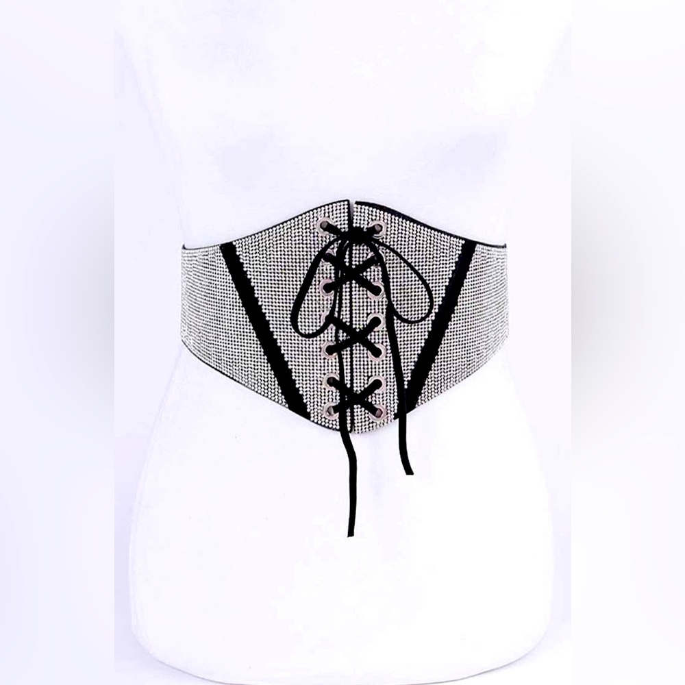 Plus Size Hematite Rhinestone Corset Waist Statement Belt